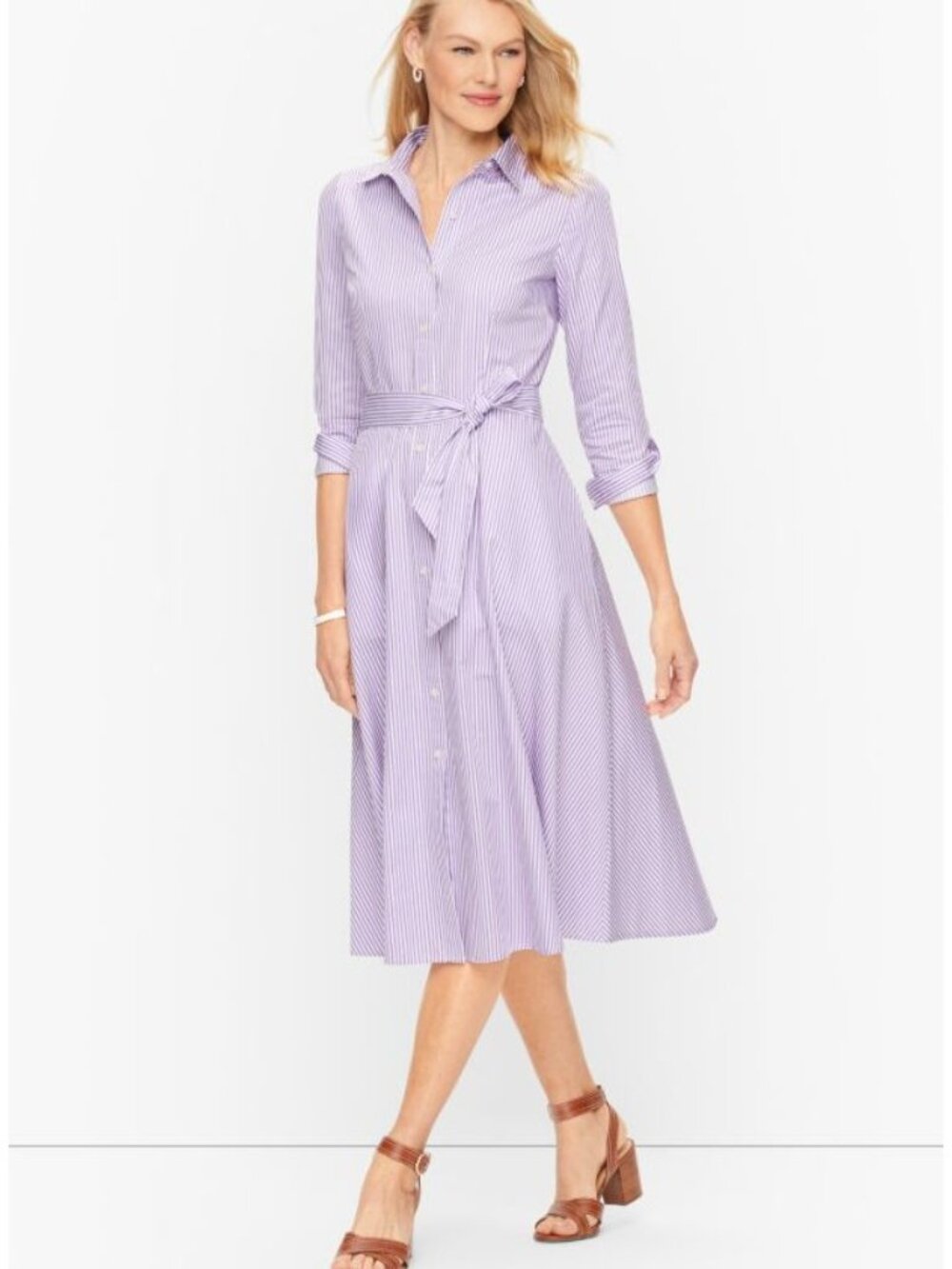 TALBOTS cotton stripe shirt dress in purple & white size 10 - Picture 2 of 10